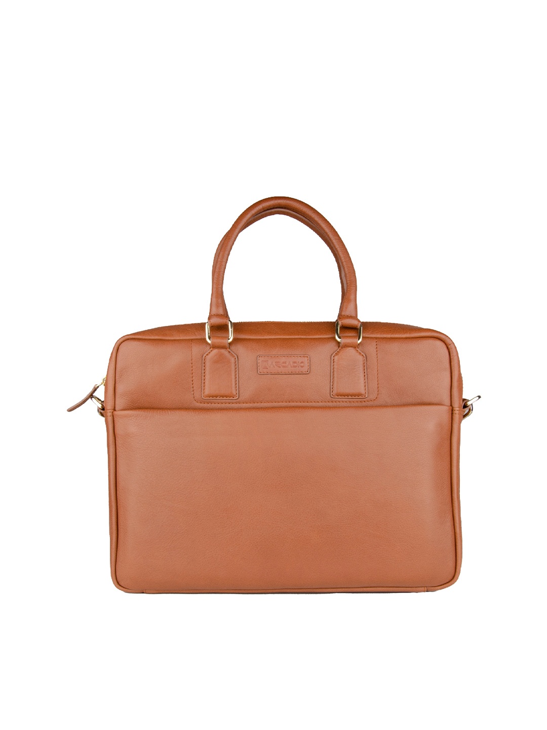 

ARCADIO Unisex Tan Textured Leather Laptop Bag