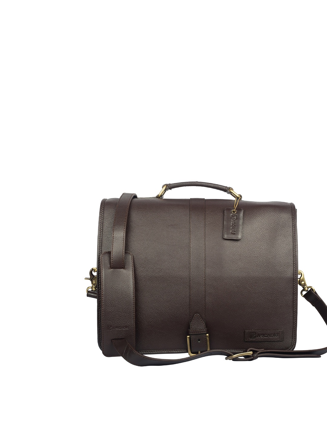 

ARCADIO Unisex Brown Textured Leather Laptop Bag