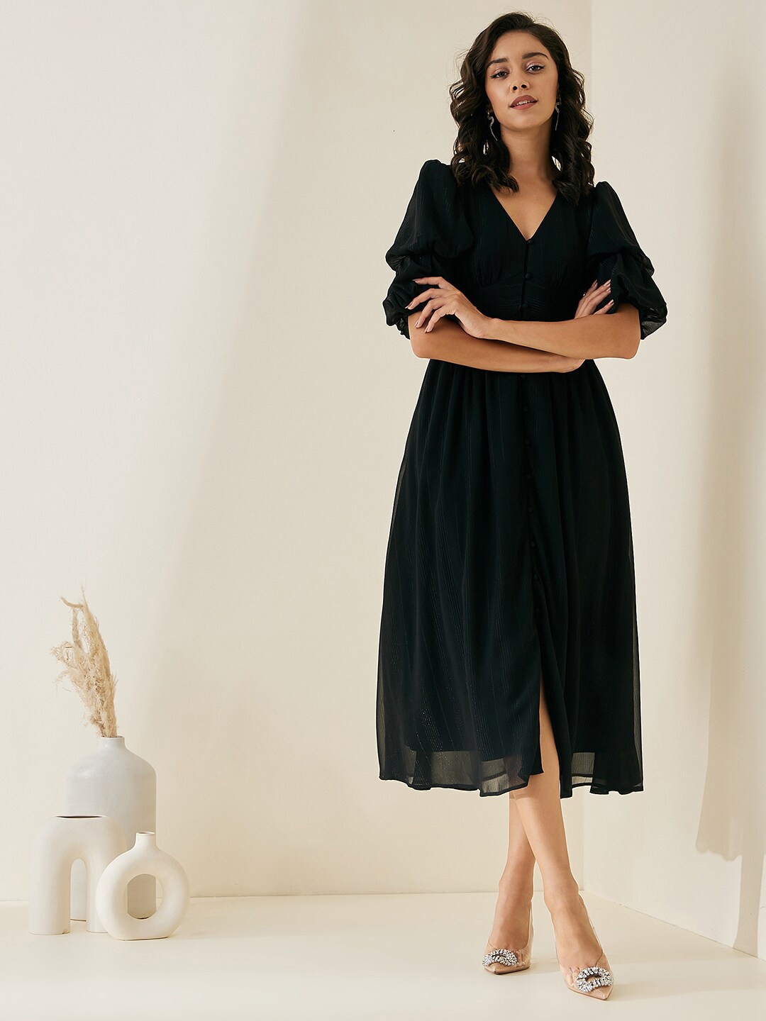 

Femella Women Black Crepe Midi Dress