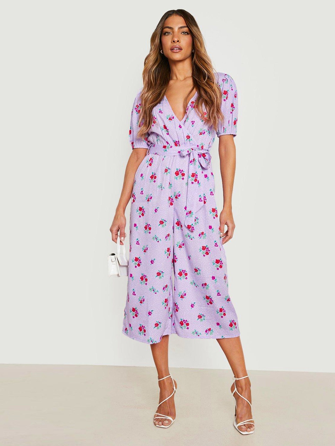 

Boohoo Lavender & Pink Printed Culotte Jumpsuit