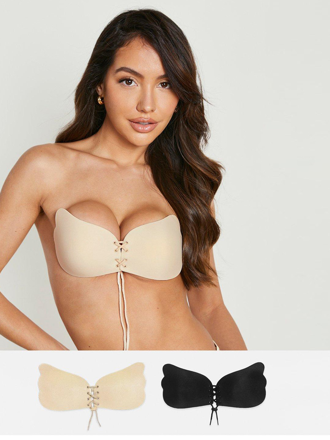 

Boohoo Pack of 2 Lightly Padded Stick-On Bra GZZ22390, Black