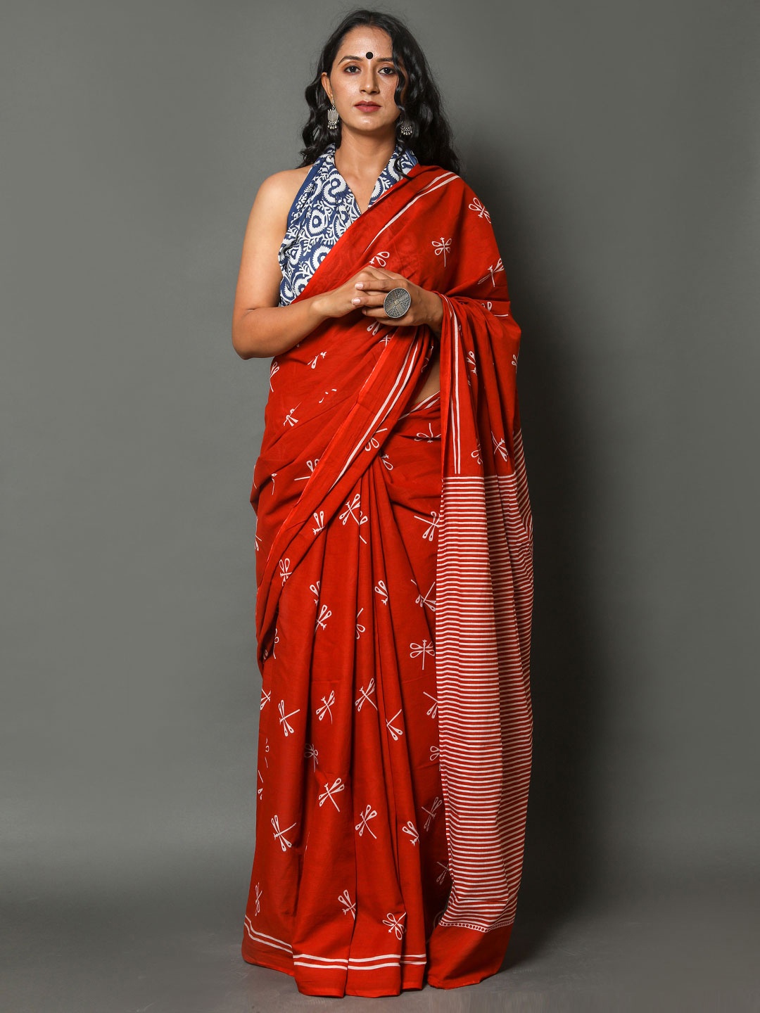 

BUTA BUTI Red & White Striped Pure Cotton Saree