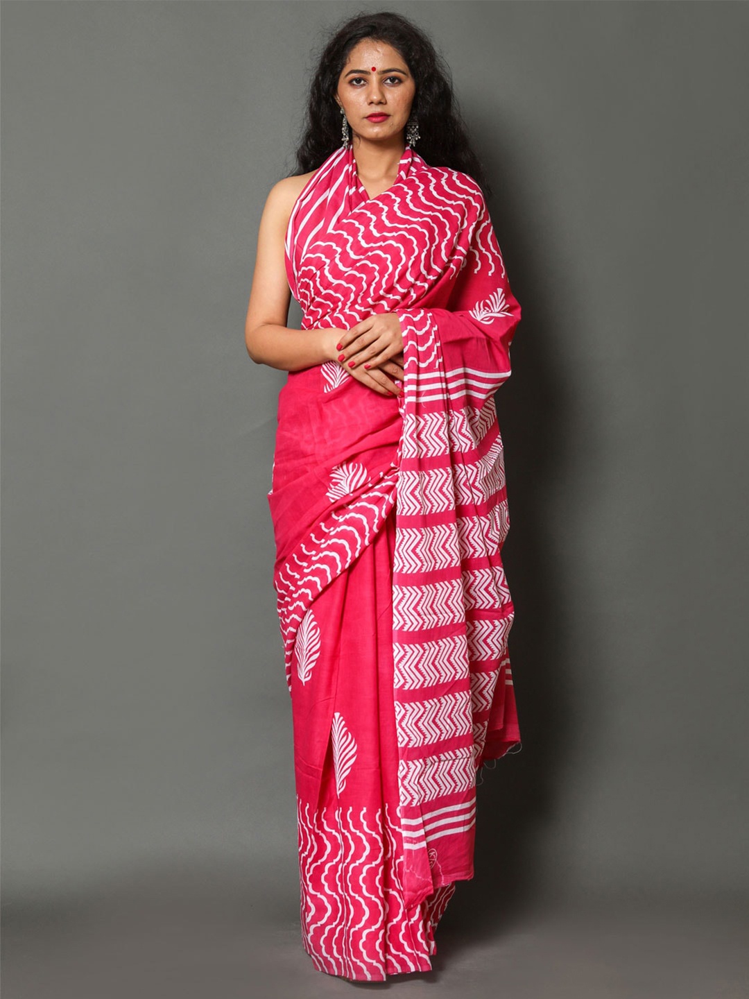 

BUTA BUTI Pink & White Floral Pure Cotton Saree