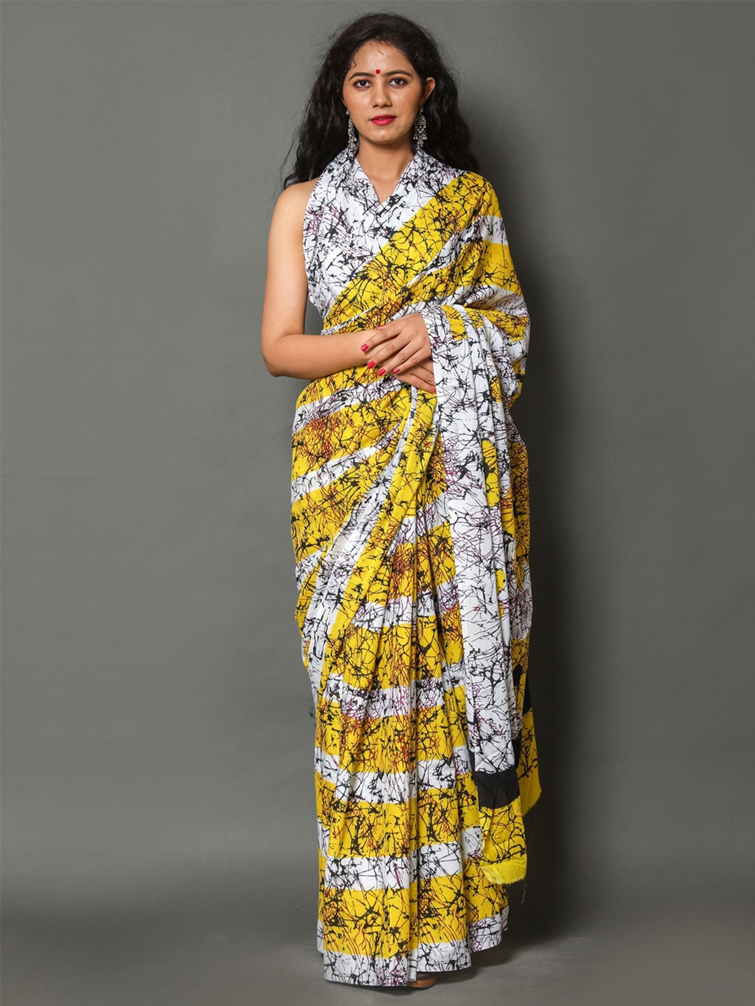 

BUTA BUTI Yellow & White Pure Cotton Saree