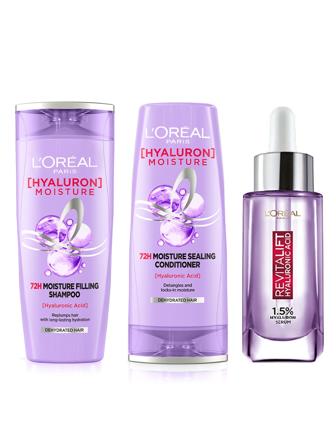 

LOreal Paris Hyaluron Shampoo & Conditioner with 1.5% Hyaluron Face Serum - 375ml, Purple