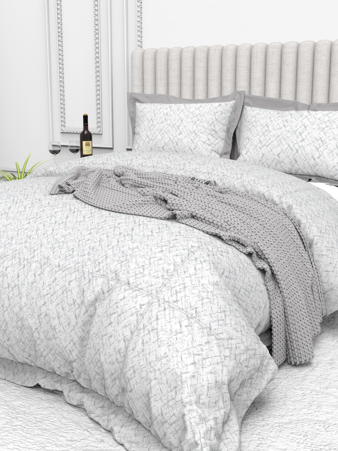 

THE WHITE MOSS Tuscan summer Printed Cotton 250 TC King Bedsheet with 2 Pillow Covers, Grey