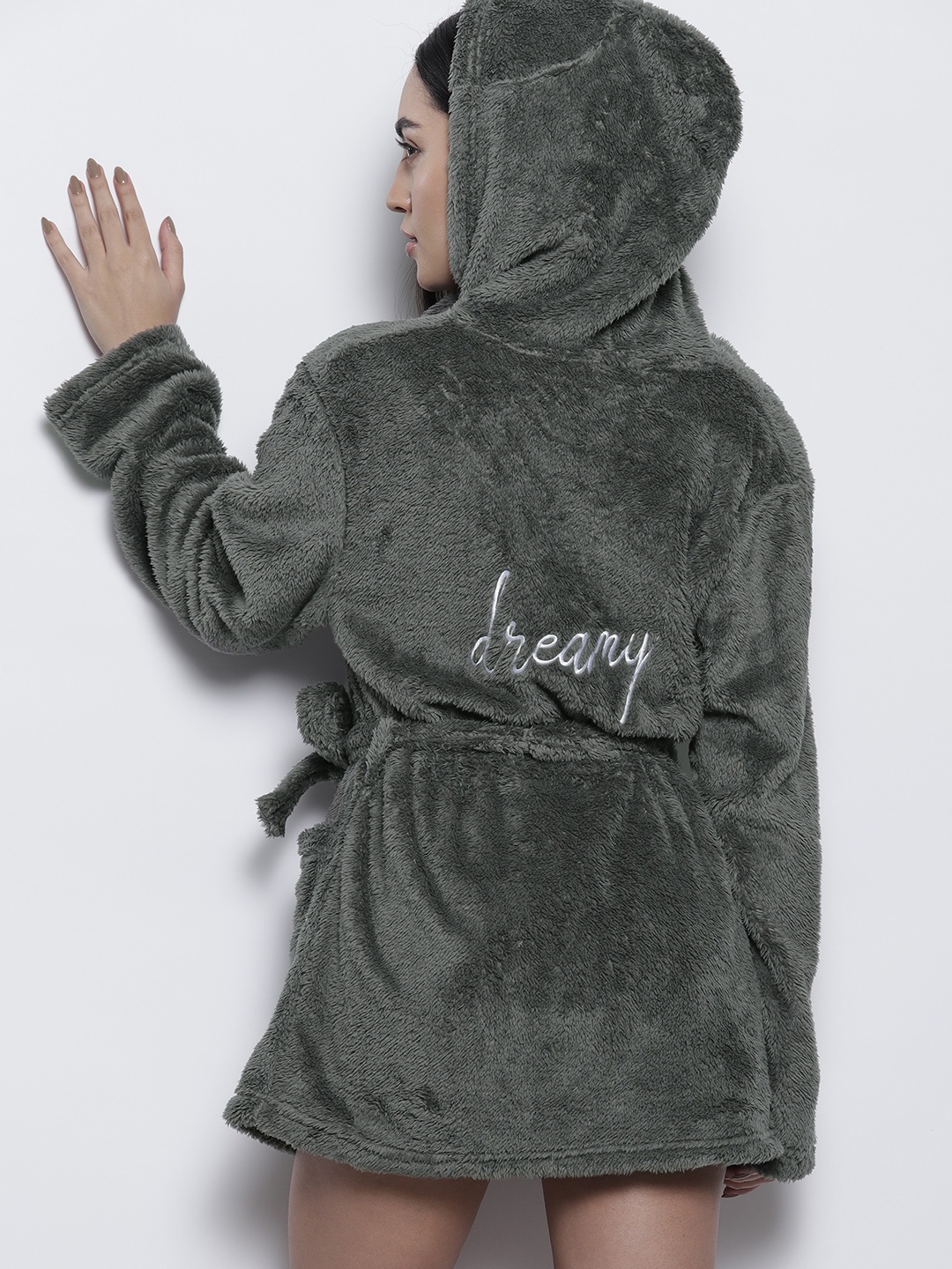 

Boohoo Faux Fur Robe With Embroidered Detail, Off white