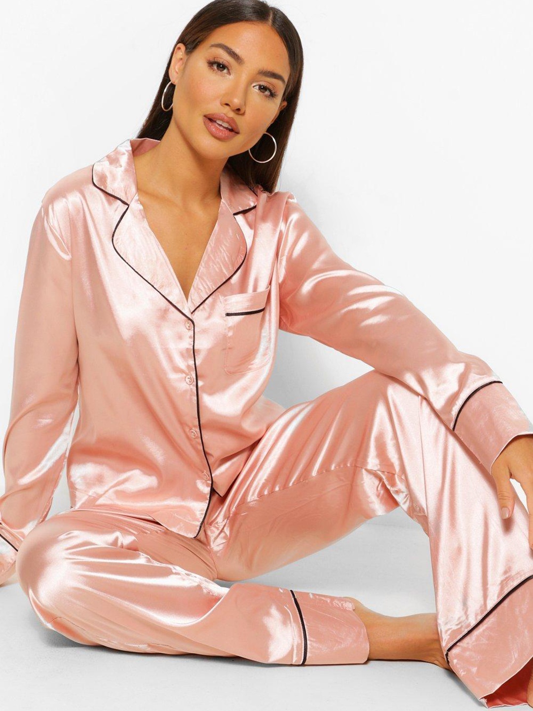 

Boohoo Rose Gold Satin Finish Night suit