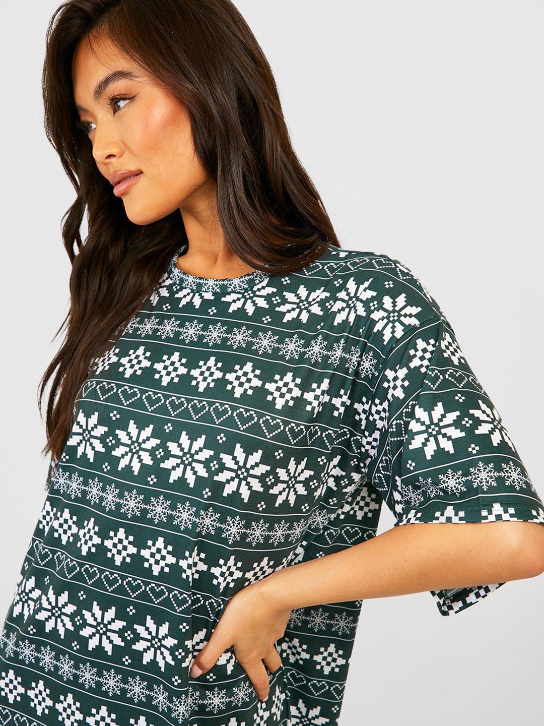 

Boohoo Green Fair Isle Printed Nightdress