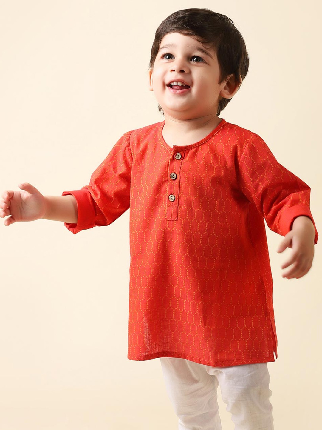

Fabindia Boys Orange Geometric Cotton Printed Kurta
