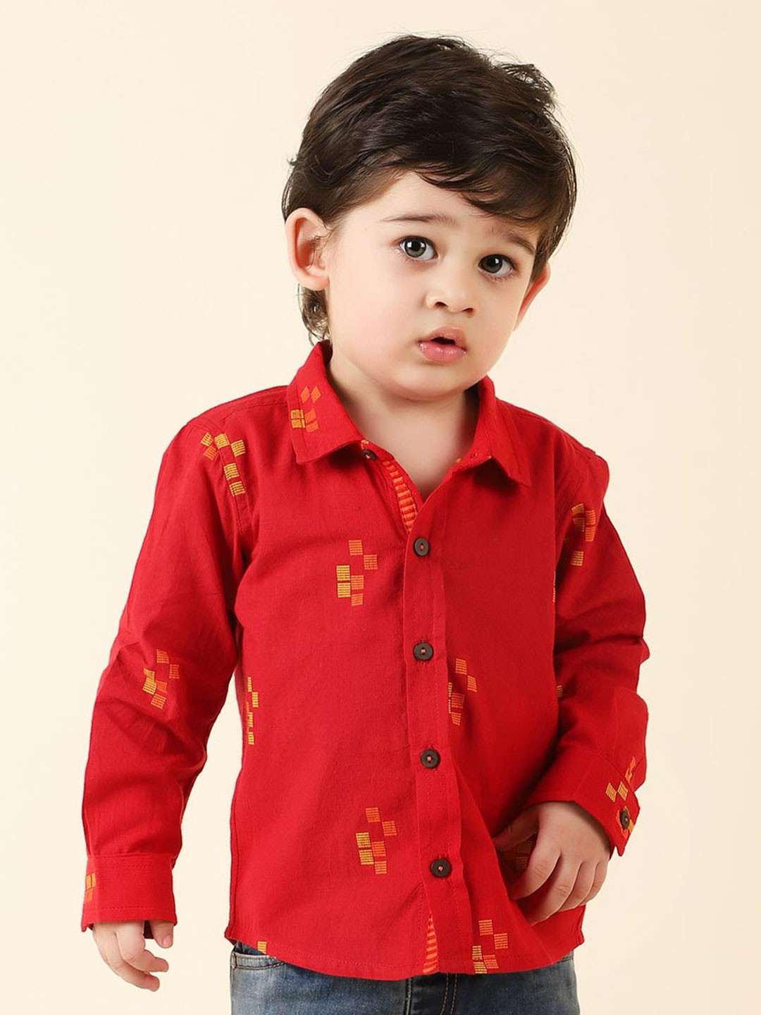 

Fabindia Boys Red Printed Cotton Casual Shirt