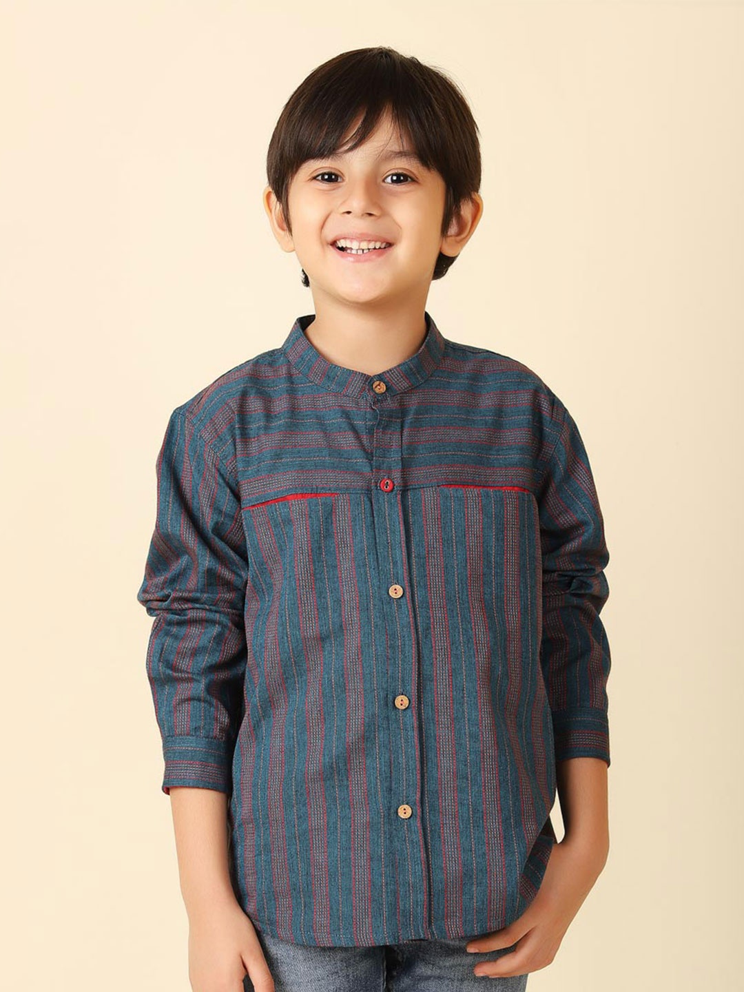 

Fabindia Boys Multi Striped Cotton Casual Shirt, Blue