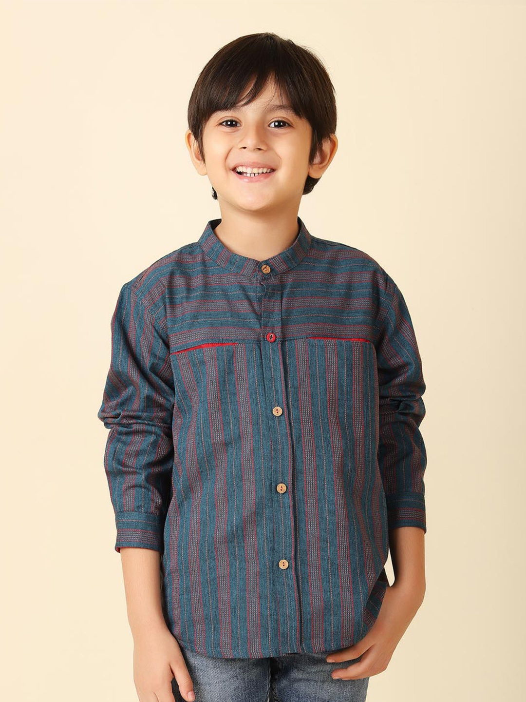 

Fabindia Boys Multi Striped Cotton Casual Shirt, Blue
