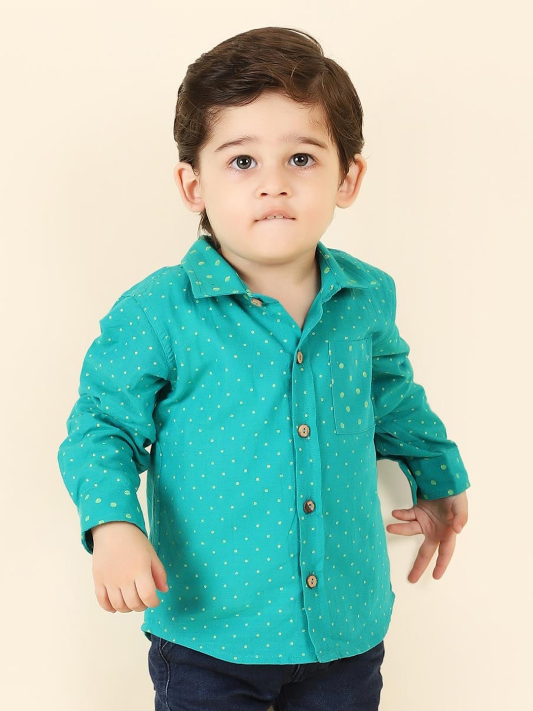 

Fabindia Boys Printed Cotton Casual Shirt, Sea green