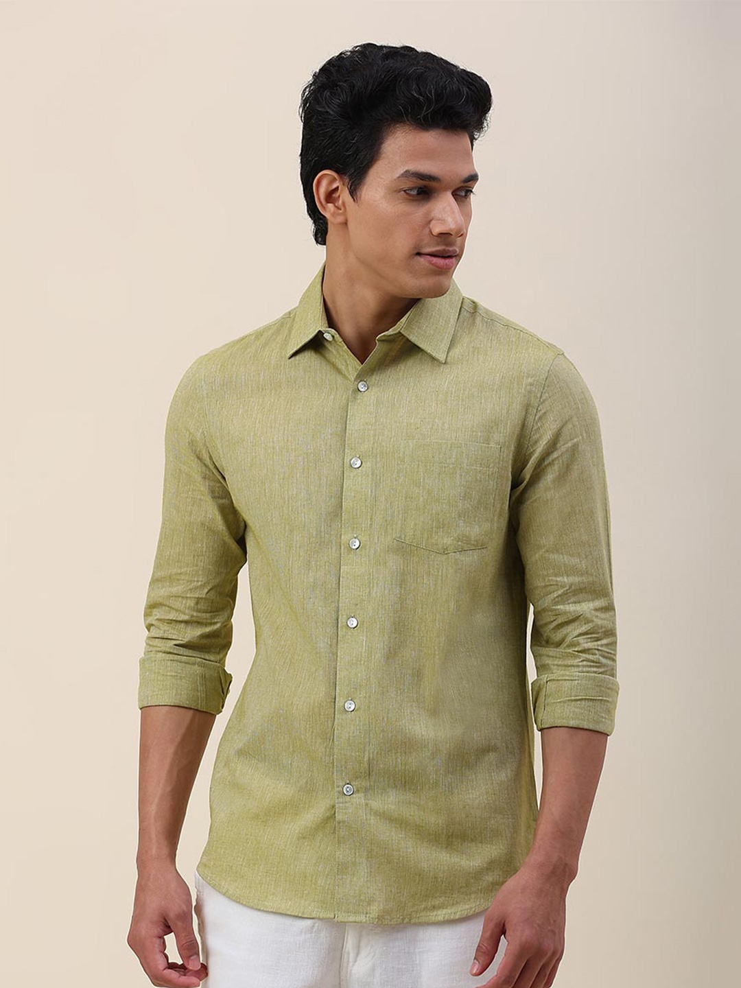 

Fabindia Men Green Slim Fit Cotton Casual Shirt