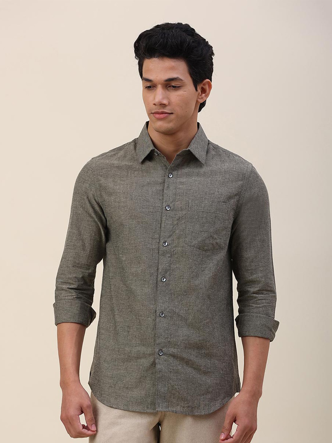 

Fabindia Men Grey Slim Fit Cotton Casual Shirt