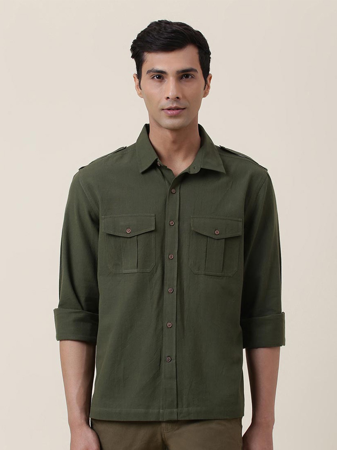 

Fabindia Men Olive Green Straight Cotton Casual Shirt