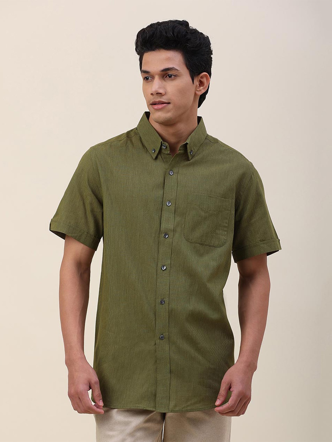 

Fabindia Men Green Comfort Cotton Casual Shirt