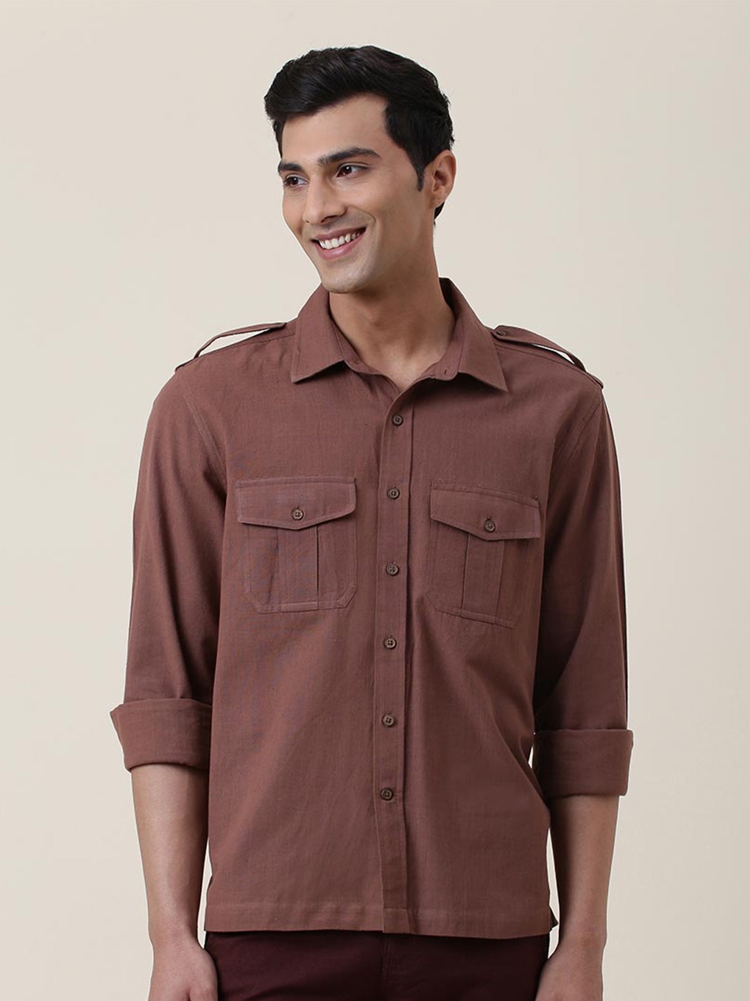 

Fabindia Men Brown Straight Cotton Casual Shirt