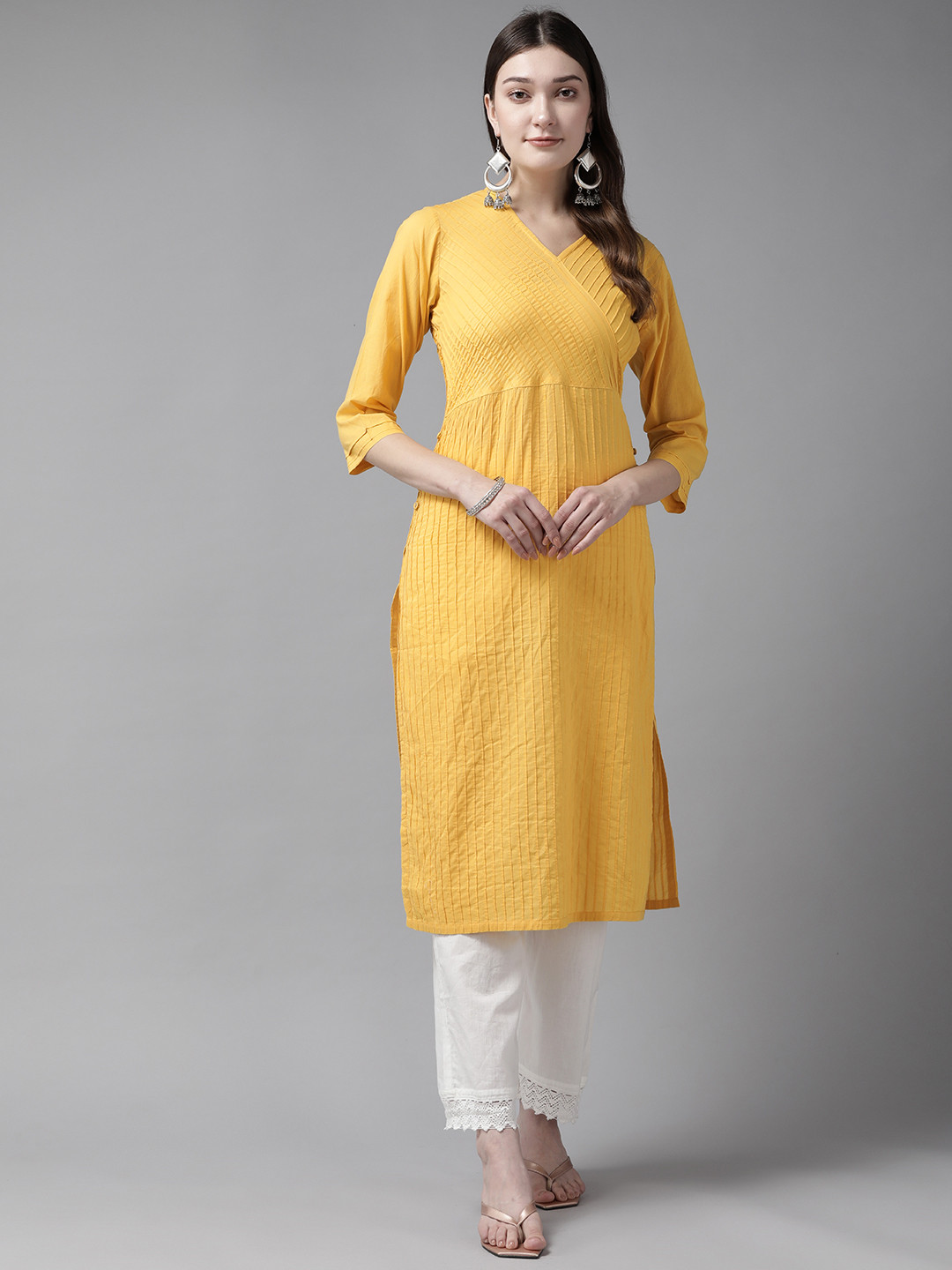 

Prakrti Women Cotton Striped Kurta, Yellow