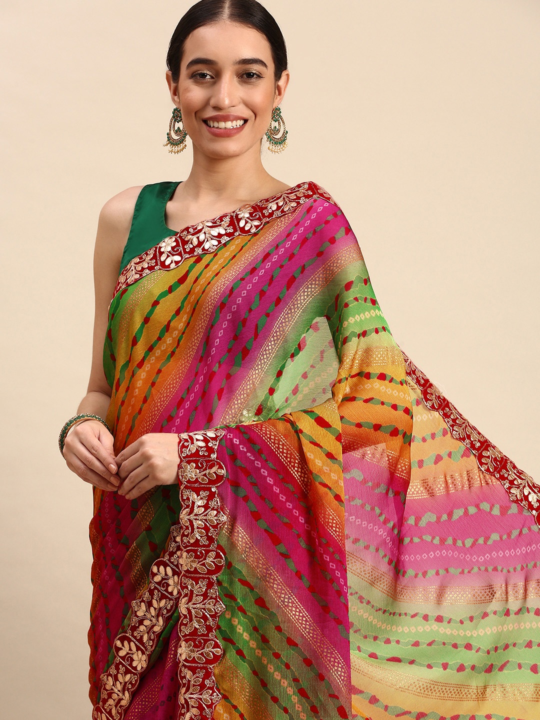 

VASTRANAND Satin Bandhani Print Saree, Multi