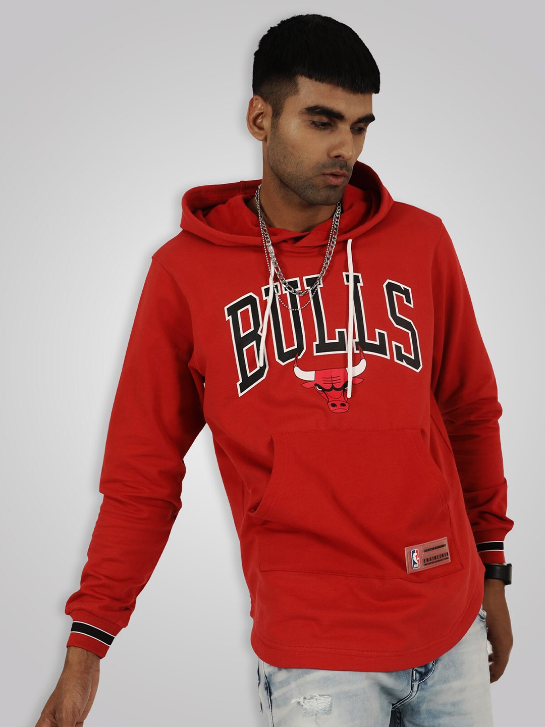 

NBA Men Red Chicago Bulls Typography Hoodie