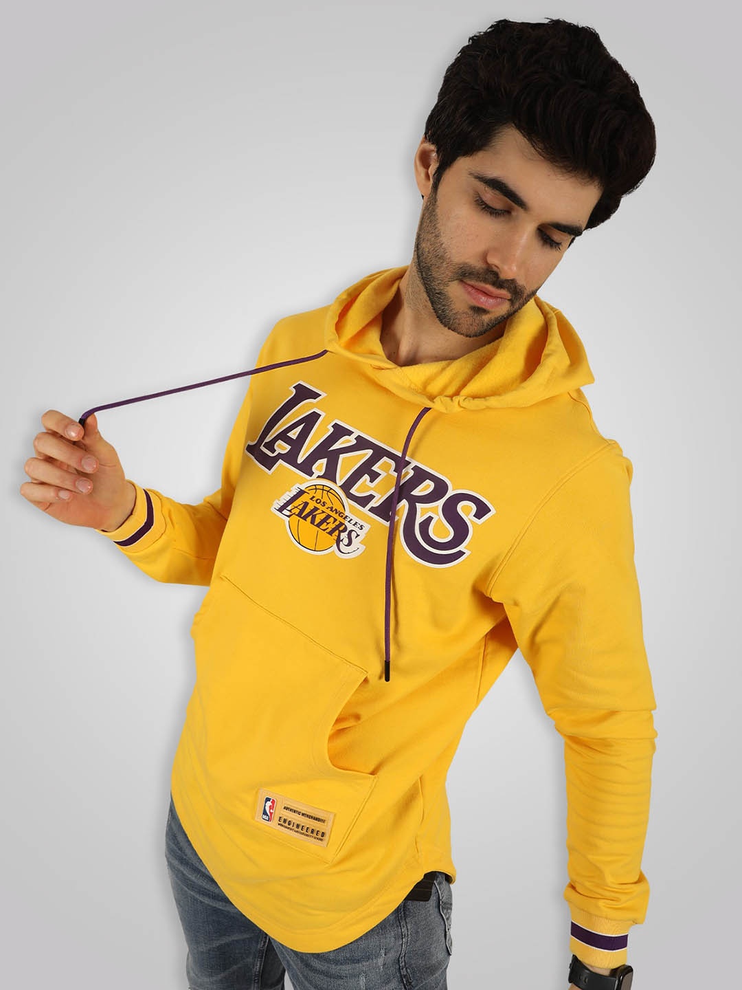 

NBA Men Mustard Los Angeles Lakers Typography Printed Hoodie