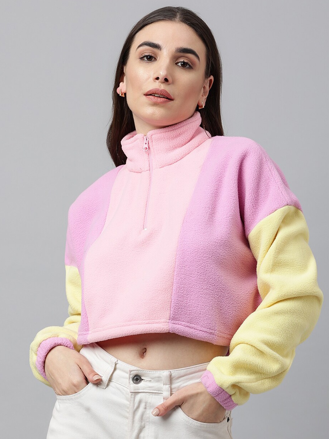 

Pritla Women Pink Colourblocked Sweatshirt