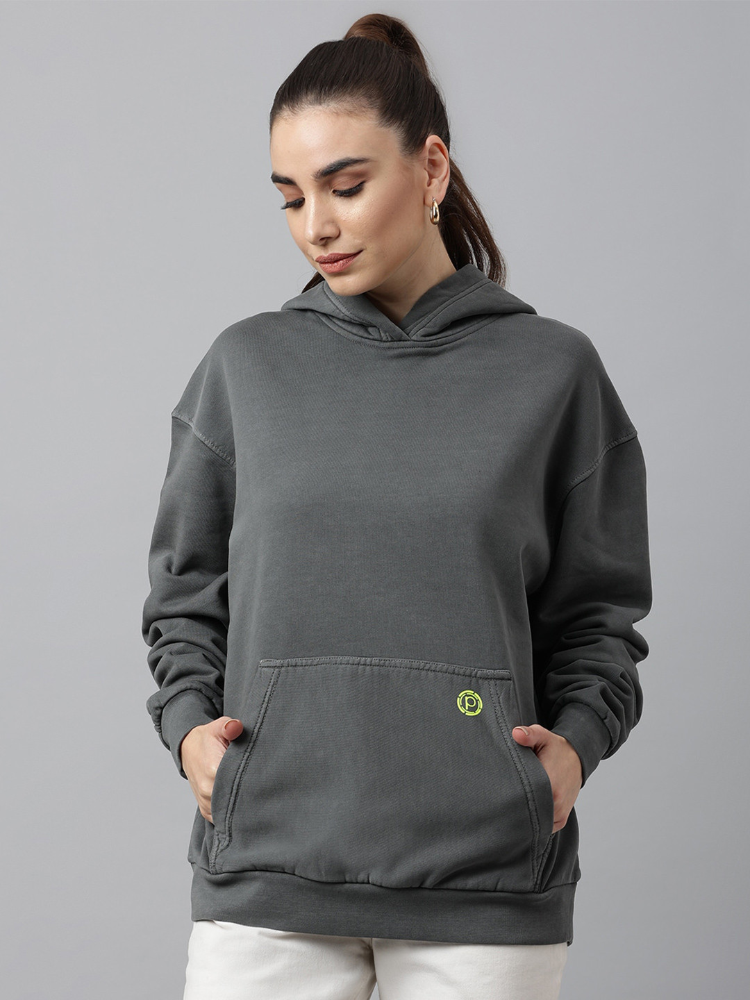 

Pritla Women Charcoal Hooded Cotton Sweatshirt