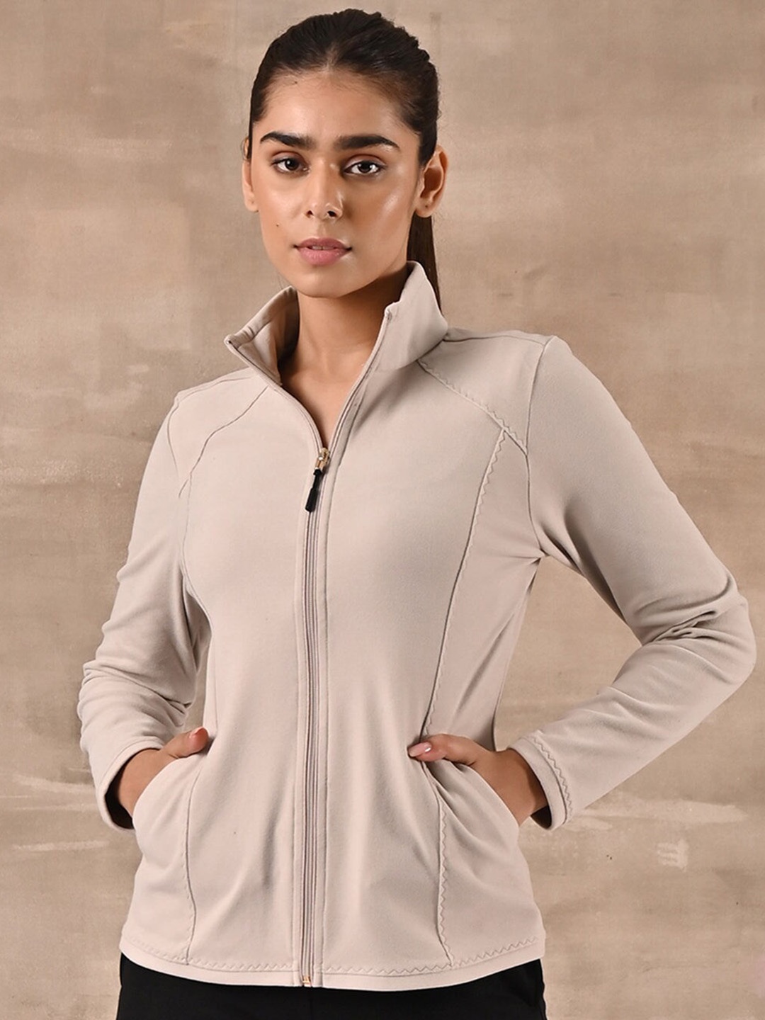 

Lakshita Women Cream-Coloured Outdoor Wool Open Front Jacket