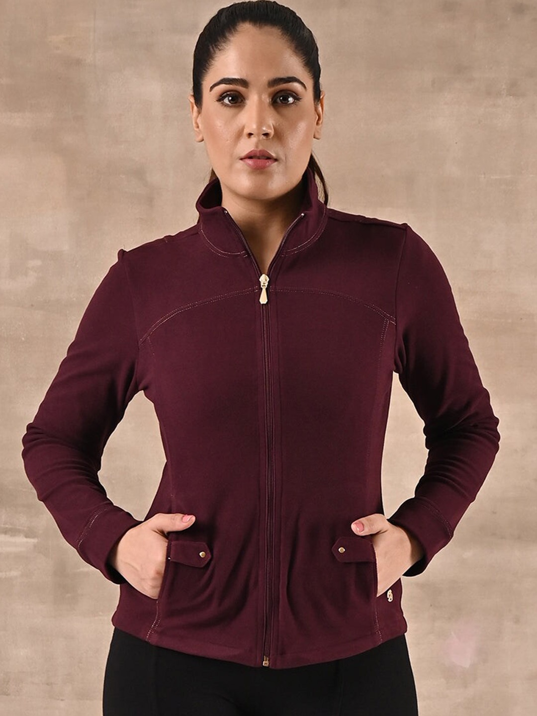 

Lakshita Women Maroon Solid Outdoor Wool Sporty Jacket