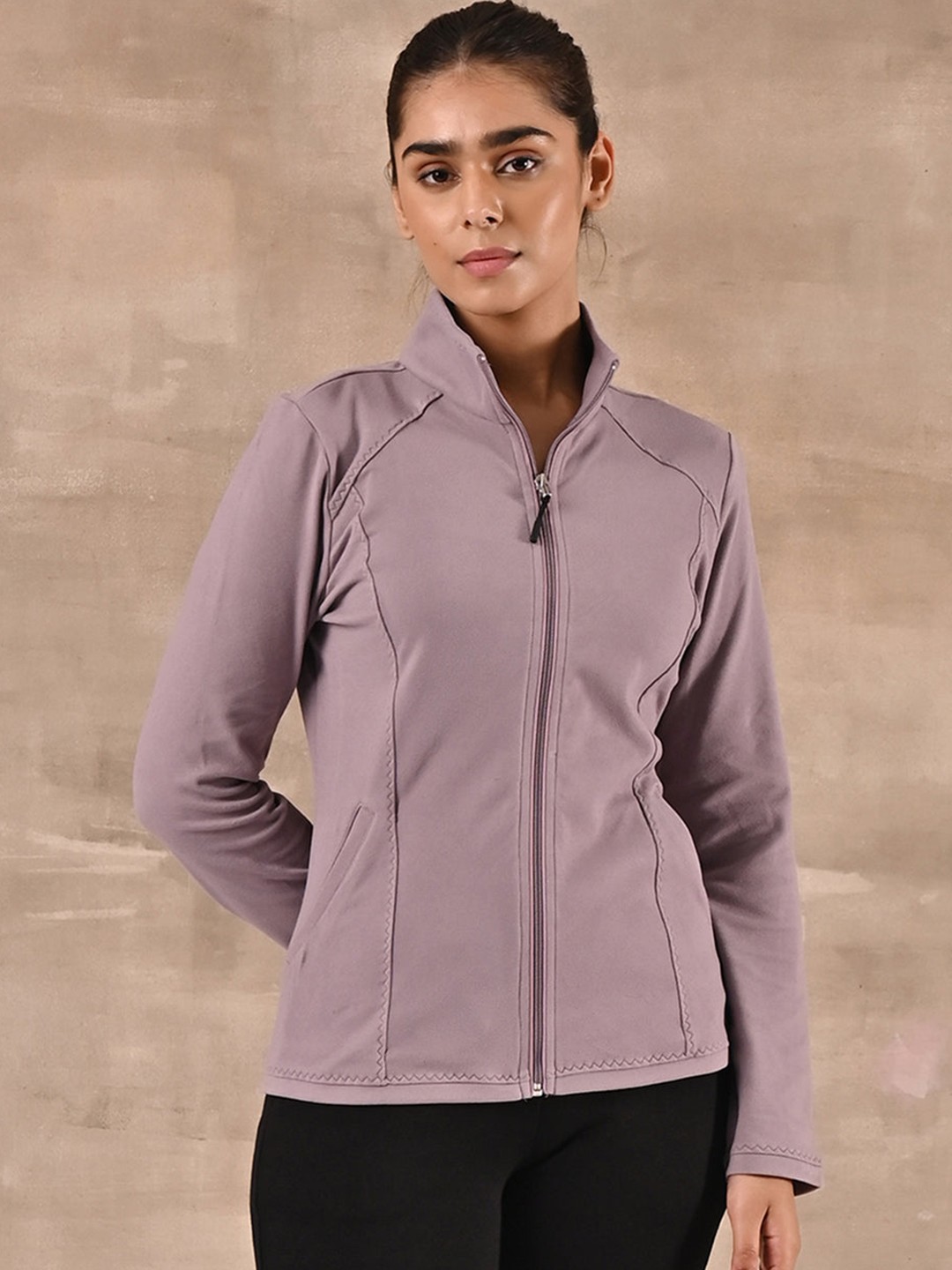 

Lakshita Women Lavender Solid Outdoor Wool Sporty Jacket