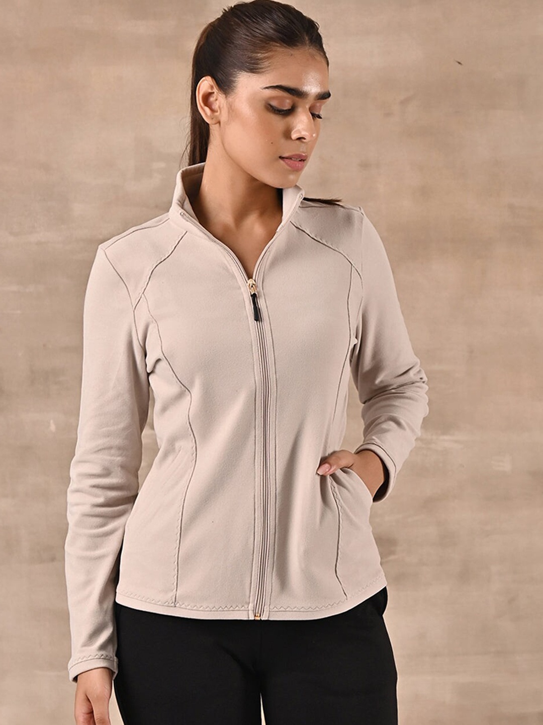 

Lakshita Women Cream-Coloured Solid Outdoor Wool Sporty Jacket