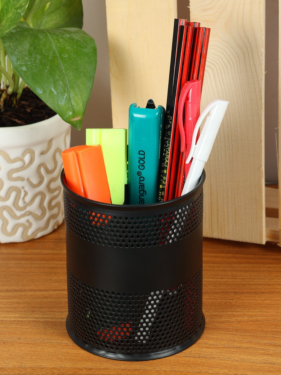 

ZEVORA Black Textured Pen and Pencil Stationary Storage Box