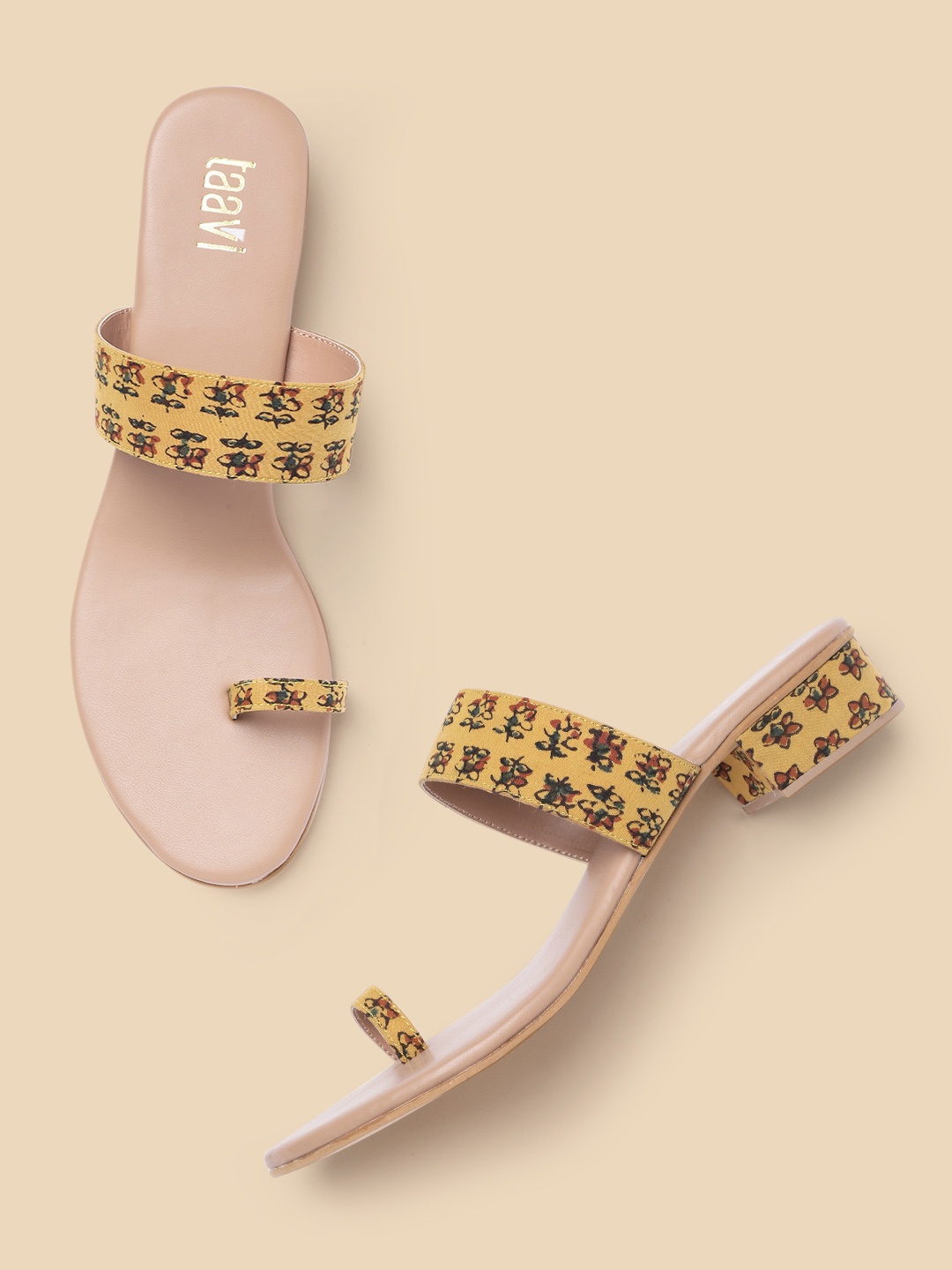 

Taavi Floral Printed One Toe Heels, Yellow