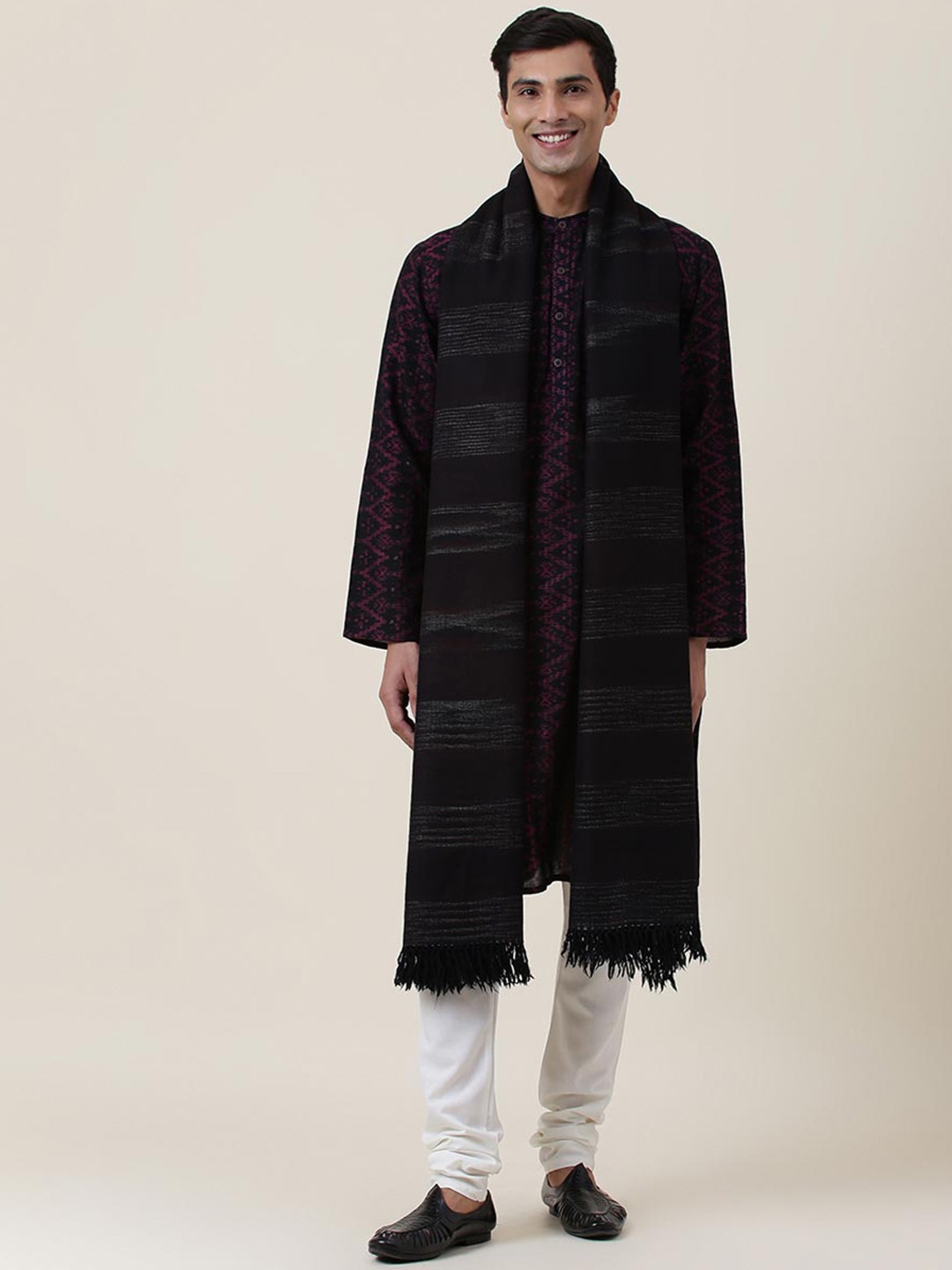 

Fabindia Men Black Striped Woolen Shawl