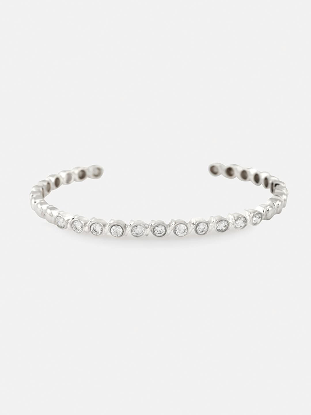 

Tipsyfly Women Rhodium-Plated White Brass Cubic Zirconia Cuff Bracelet