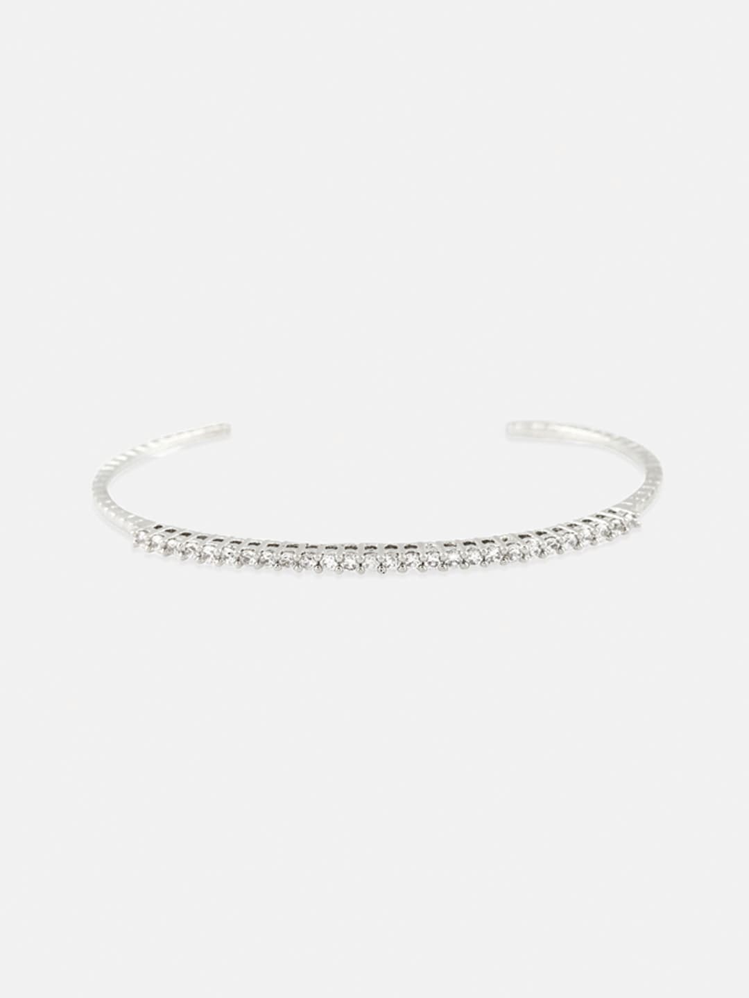 

Tipsyfly Women Rhodium-Plated White Brass Cubic Zirconia Cuff Bracelet