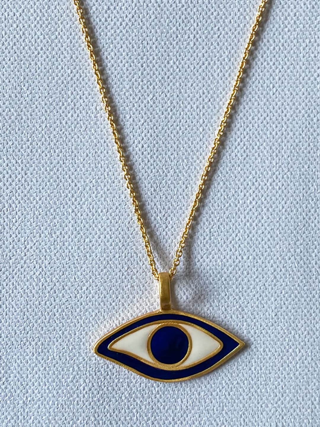 

Tipsyfly White & Blue Brass Gold-Plated Necklace