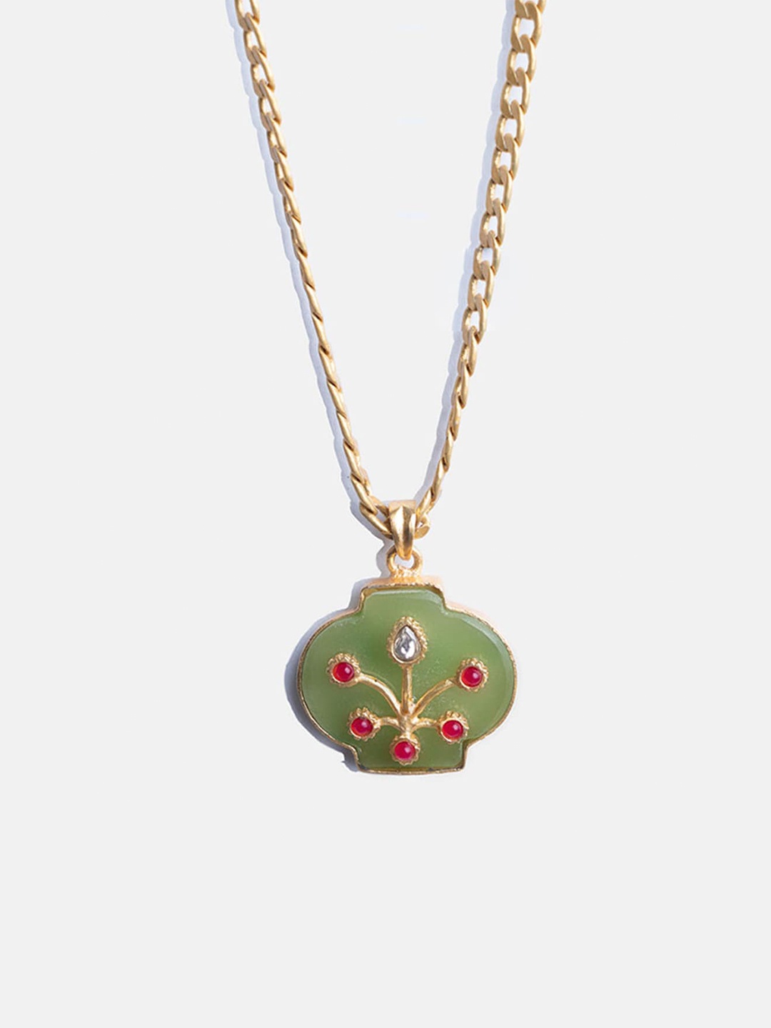 

Tipsyfly Green & Red Brass Gold-Plated Necklace