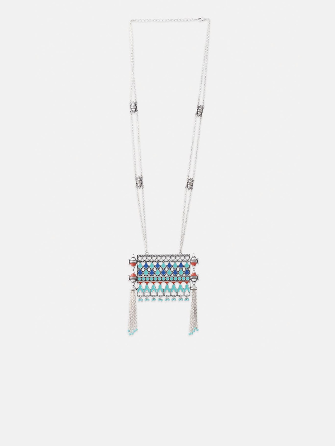 

Tipsyfly Silver-Toned & Blue Brass Silver-Plated Necklace