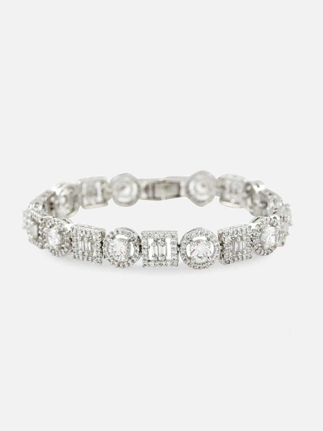 

Tipsyfly Women Silver-Plated White & Silver-Toned Brass Crystals Wraparound Bracelet
