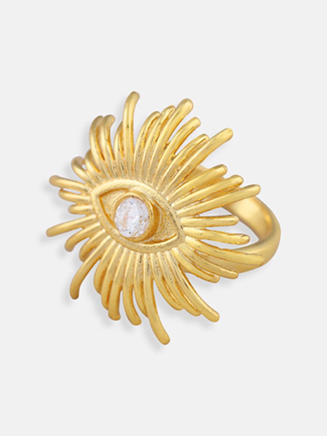 

Tipsyfly Gold-Plated White Crystal-Studded Adjustable Finger Ring