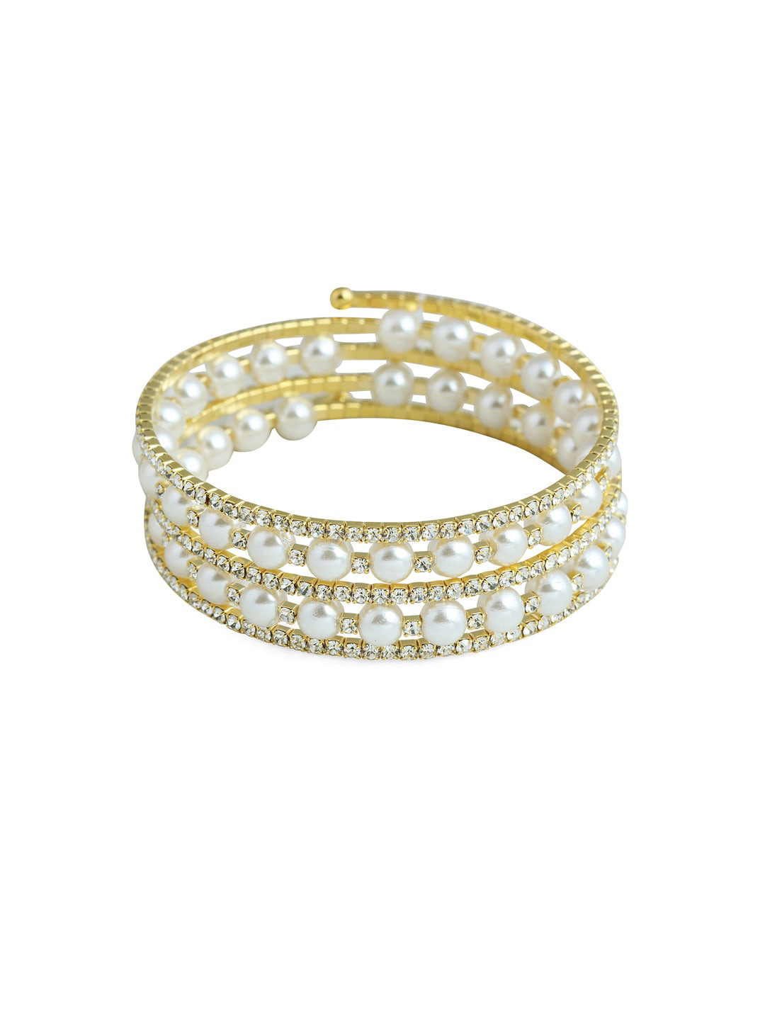 

Tipsyfly Women Gold-Plated White & Gold-Toned Brass Pearls Bangle-Style Bracelet