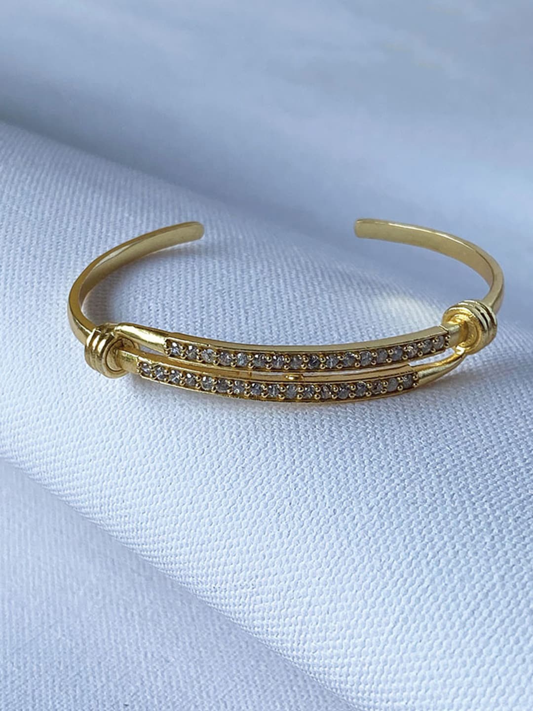 

Tipsyfly Women Gold-Plated Gold-Toned & Gold-Toned Brass Cubic Zirconia Cuff Bracelet