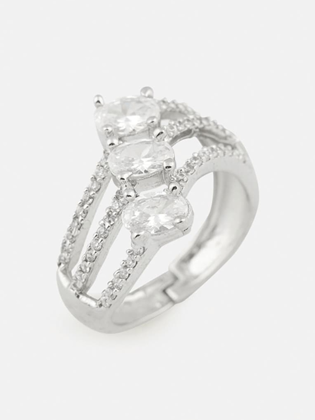 

Tipsyfly Silver-Plated White Crystal-Studded Adjustable Finger Ring