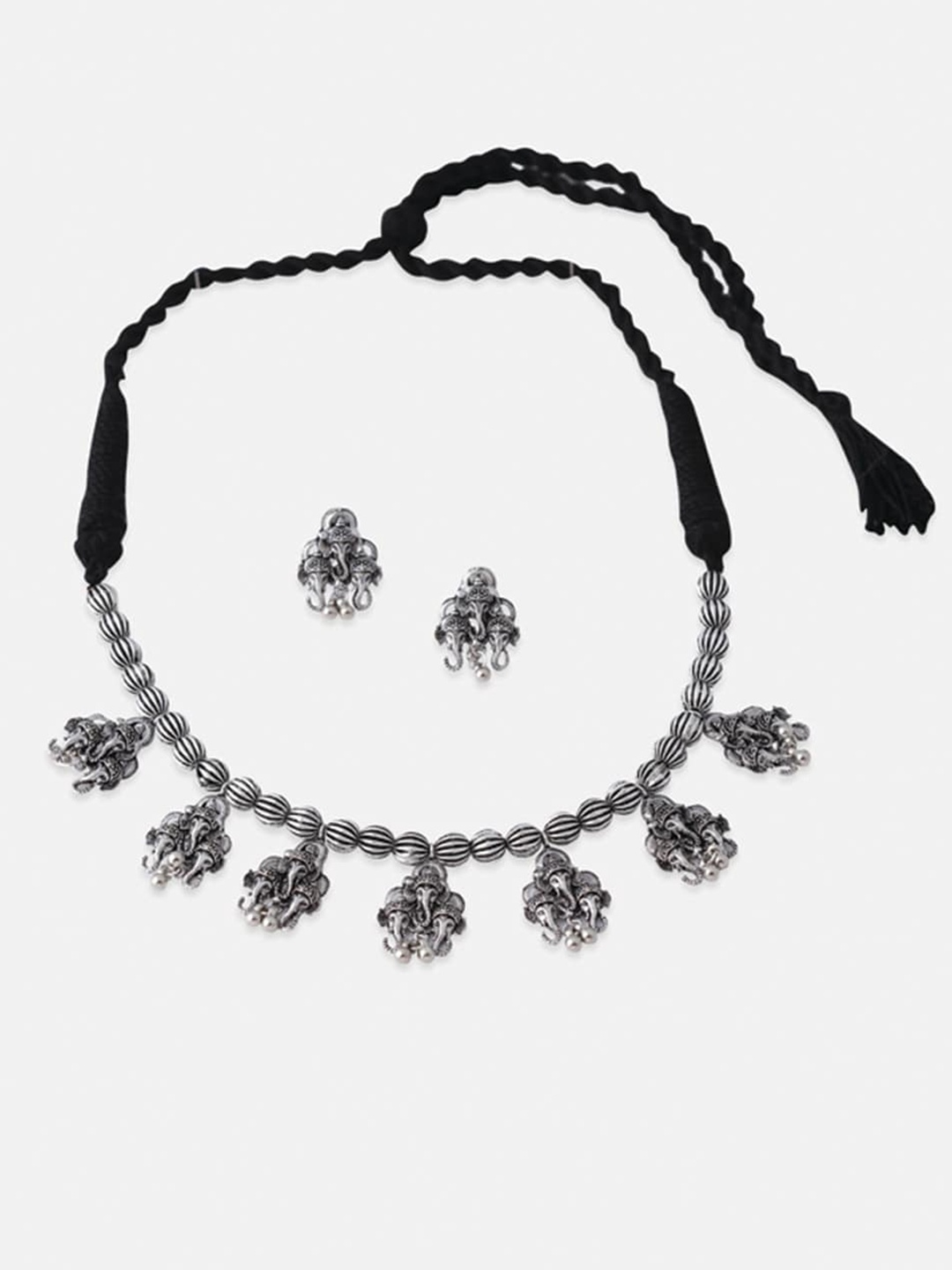 

Tipsyfly Silver-Toned & Black Brass Silver-Plated Antique Necklace