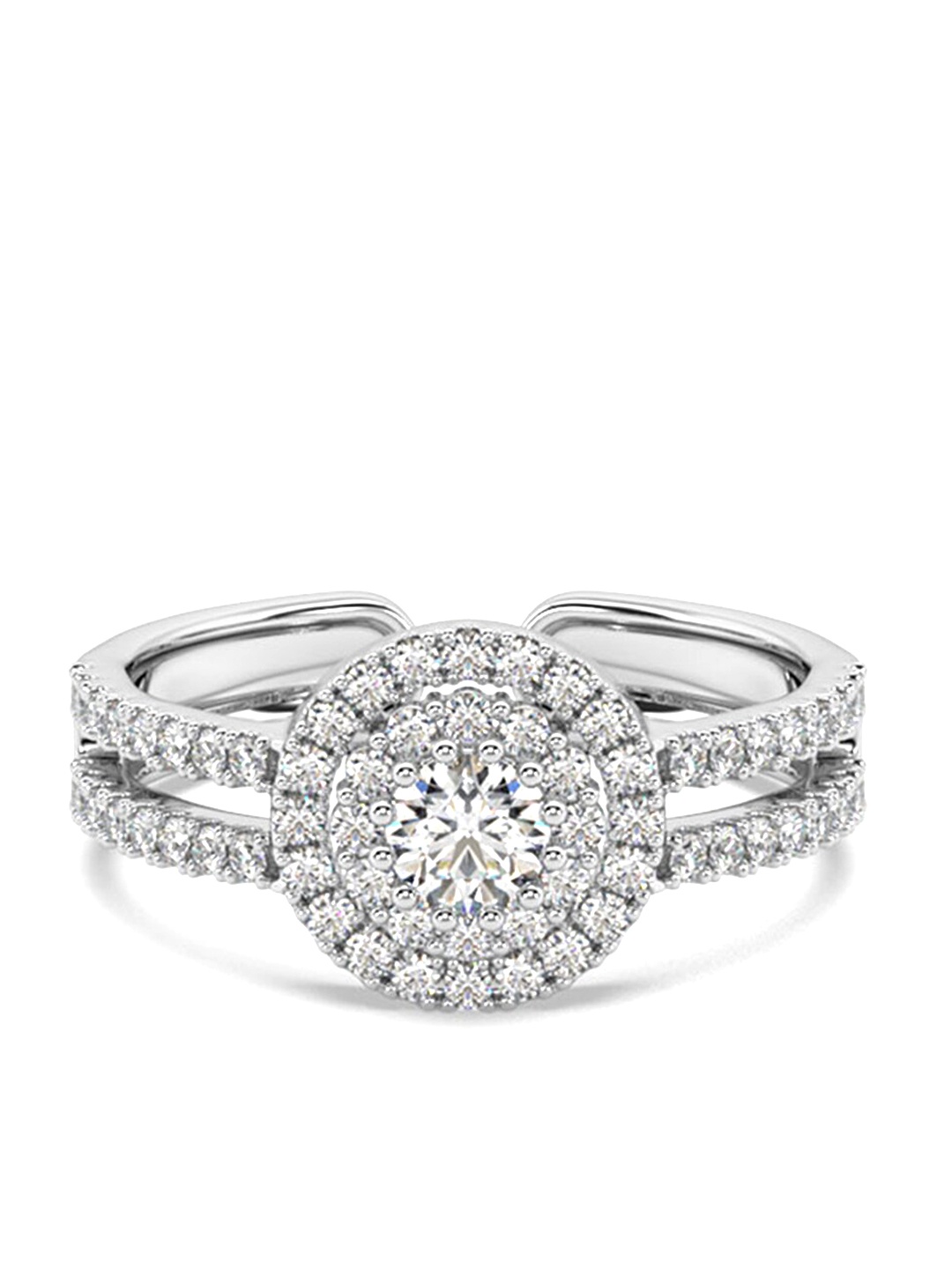 

Tipsyfly Solitaire Halo Women Silver-Plated White Crystals-Studded Finger Ring