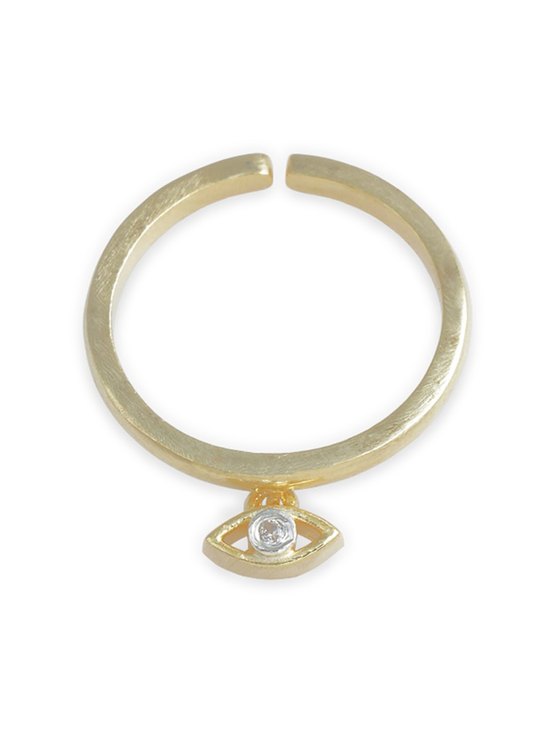 

Tipsyfly 18K Gold Plated & White CZ-Studded Evil Eye Charm Adjustable Finger Ring