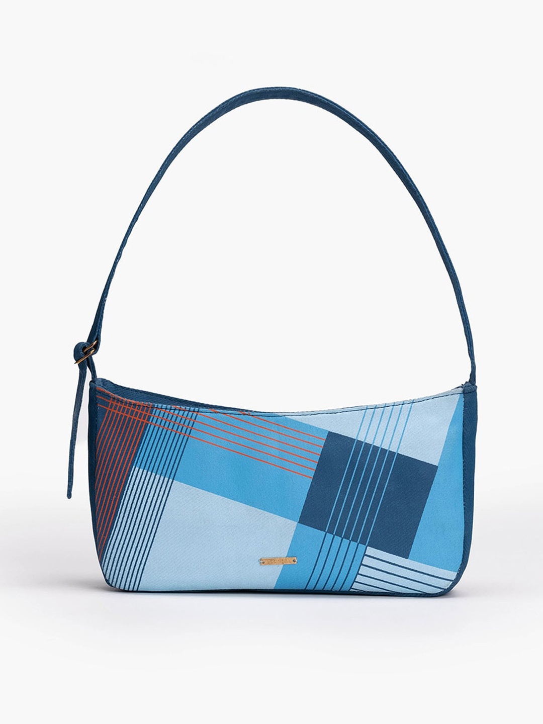 

EcoRight Women Blue Geometric Colourblocked Structured Hobo Bag